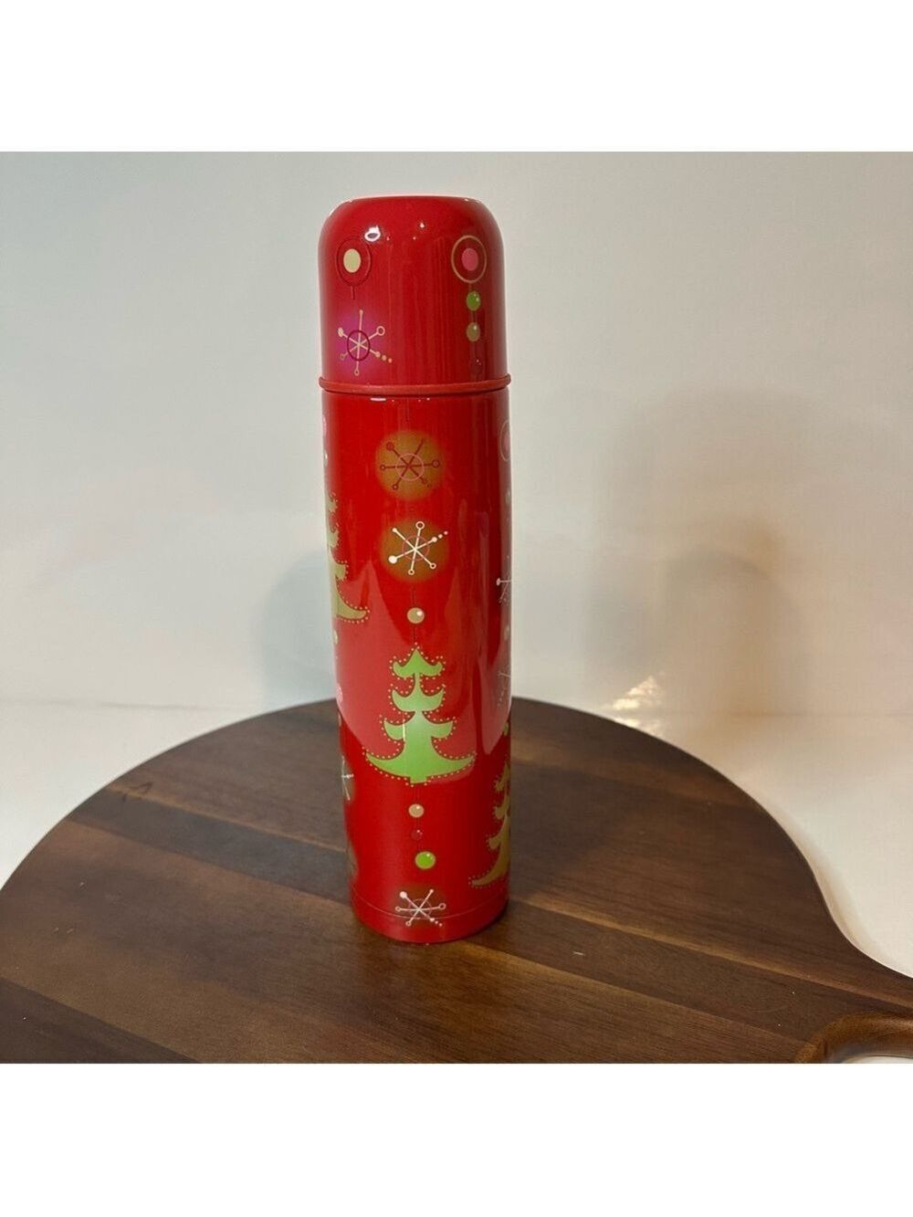 Vintage Starbucks Holiday Red Atomic Christmas Tree Stainless Steel Thermos